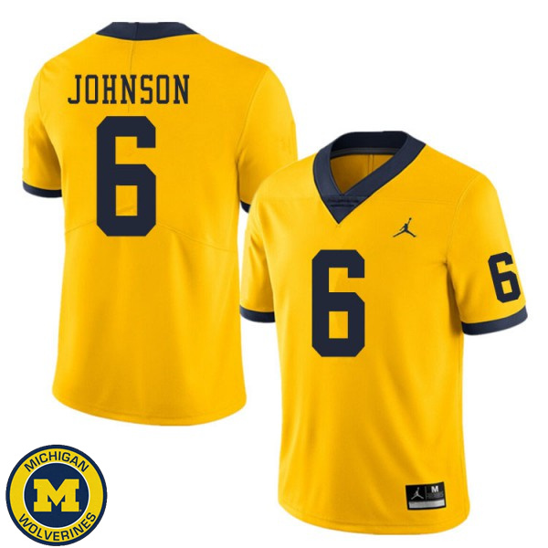 Mens Michigan Wolverines #6 Cornelius Johnson Yellow Player Jersey